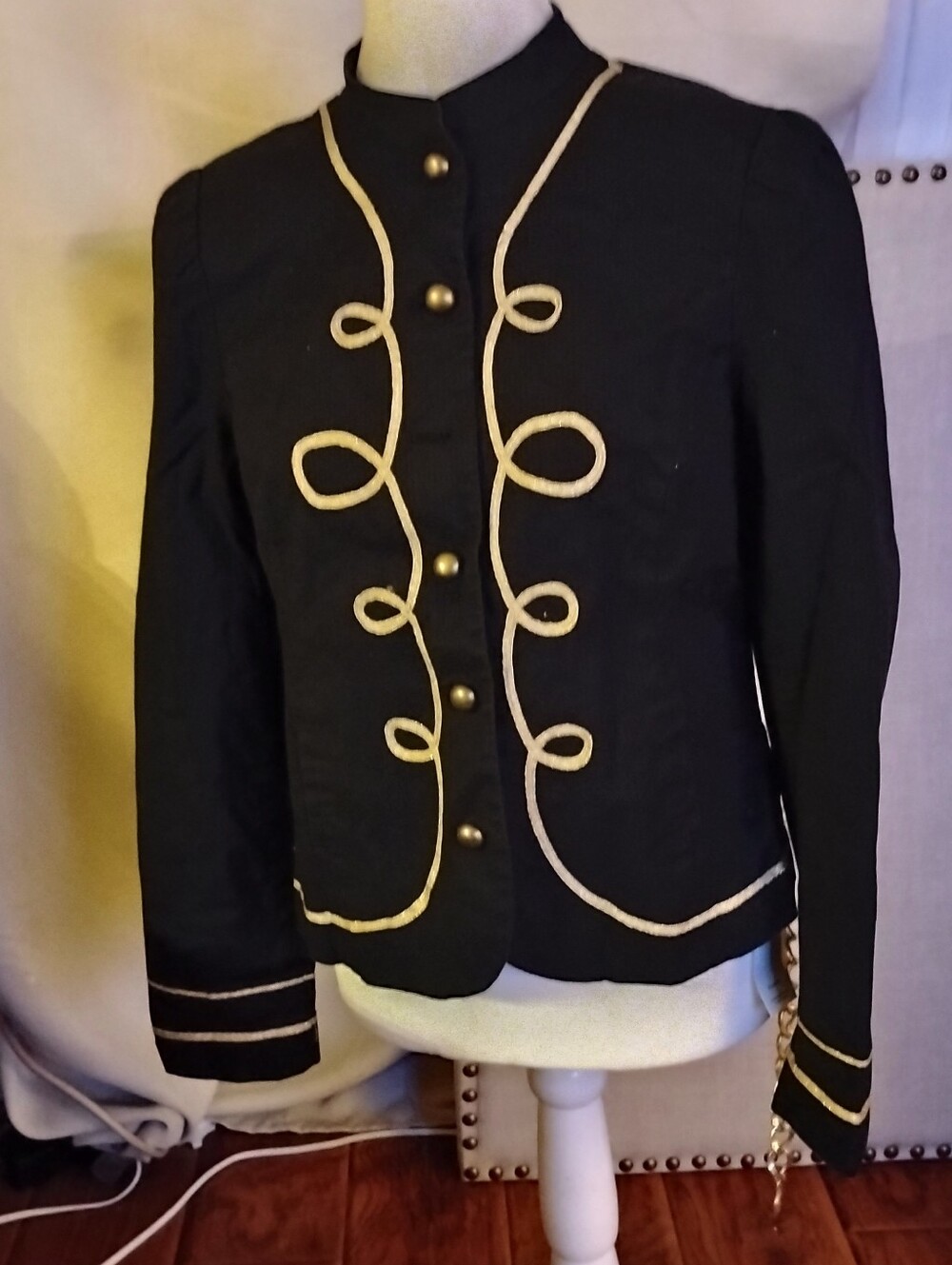 Vintage Nicole Miller Band Design Jacket. Black With Gold Trim.
